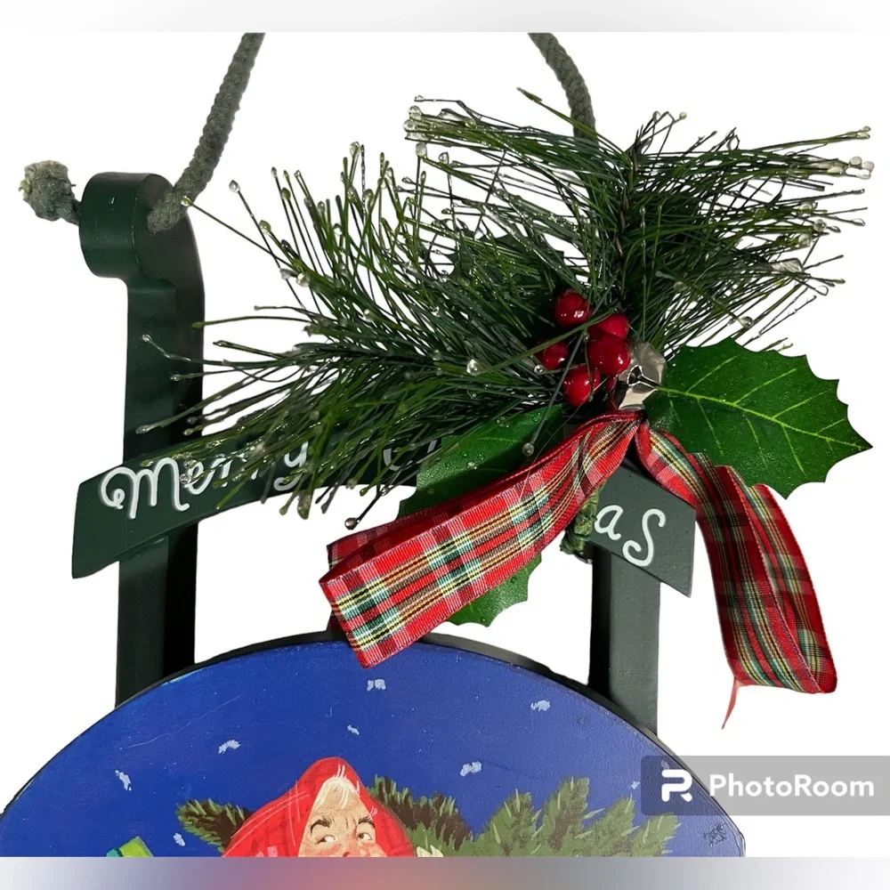 Wooden Painted Santa Merry Christmas Sled - Picture 3 of 9